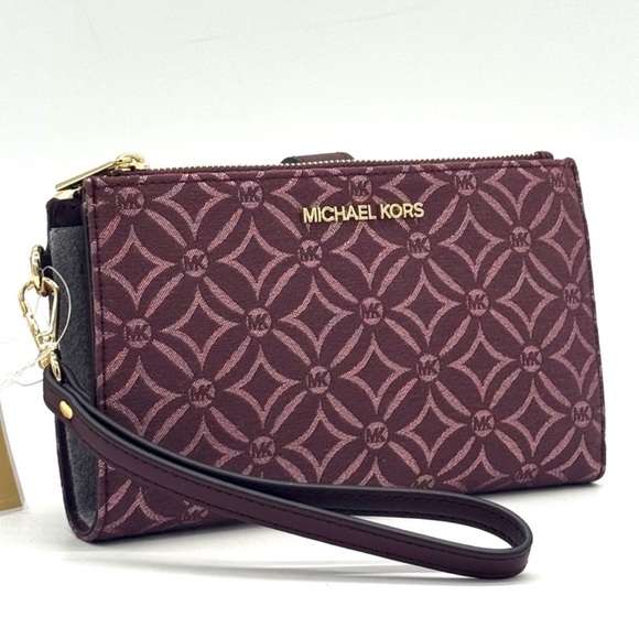 Michael Kors Large Jet Set Travel Double Zip Wallet Ox Blood Multi - Picture 1 of 9